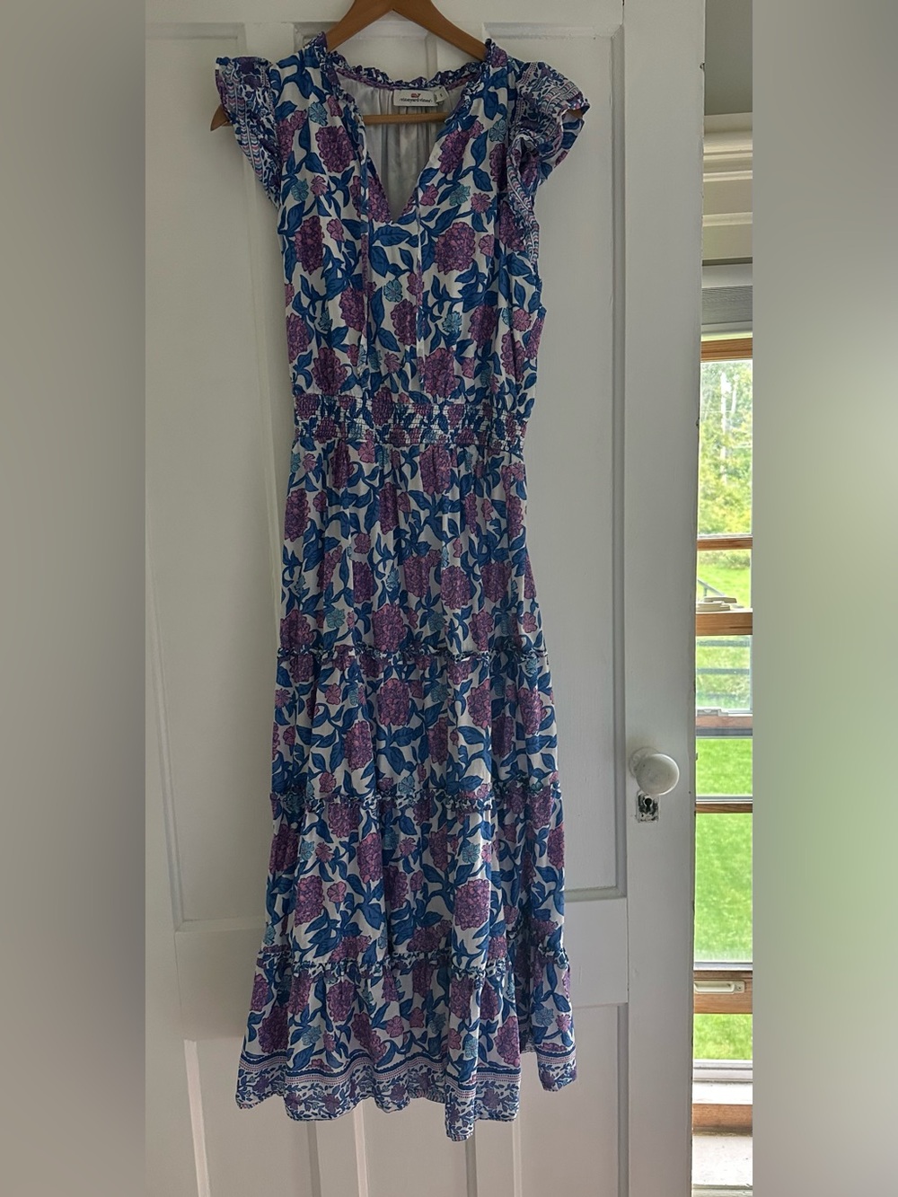 Vineyard Vines Floral Tiered Midi Dress in Blue & Purple